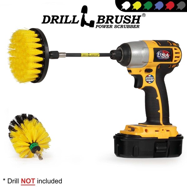 Cepillo Eléctrico para Taladro Drill Brush Power Scrubber de Useful Products, 5 pulgadas de ancho, 5 pulgadas de largo, Amarillo - Y-S-4M-5X-QC-DB