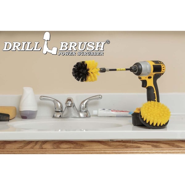 Cepillo Eléctrico para Taladro Drill Brush Power Scrubber de Useful Products, 5 pulgadas de ancho, 5 pulgadas de largo, Amarillo - Y-S-4M-5X-QC-DB
