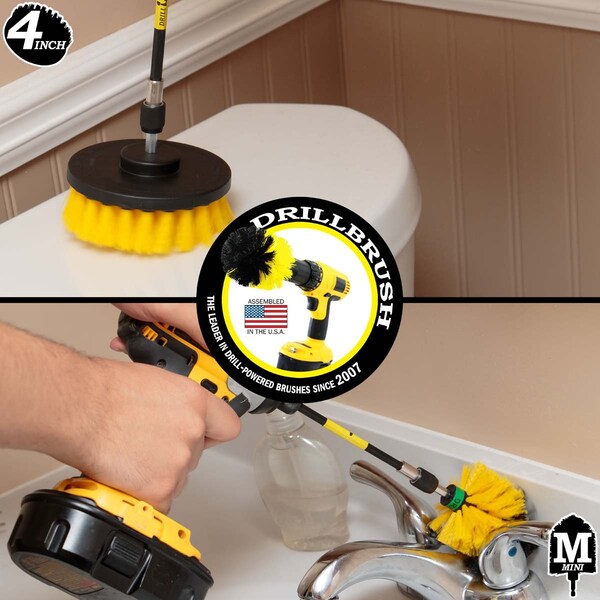 Cepillo Eléctrico para Taladro Drill Brush Power Scrubber de Useful Products, 5 pulgadas de ancho, 5 pulgadas de largo, Amarillo - Y-S-4M-5X-QC-DB