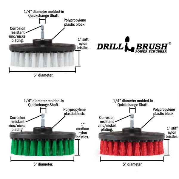 Cepillo de Taladro Power Scrubber de Useful Products 7 pulgadas de ancho 5 pulgadas de largo, variedad - 5IN-S-GRW-QC-DB