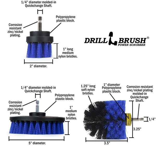 Cepillo Taladro Limpiador de Potencia Drill Brush Power Scrubber de Useful Products 5 pulgadas de ancho 5 pulgadas de largo, Azul - B-S-52O-QC-DB