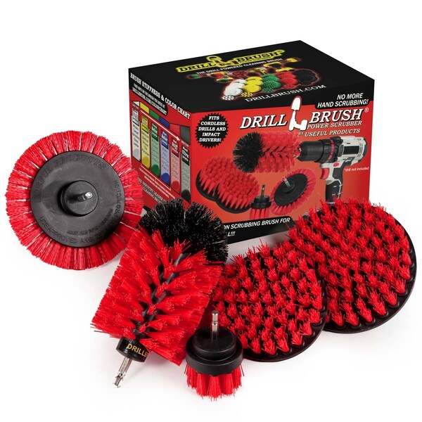 Cepillo Eléctrico para Taladro Power Scrubber de Useful Products, 5 pulgadas de ancho y 7 pulgadas de largo, color Rojo - R-S-E542J-QC-DB