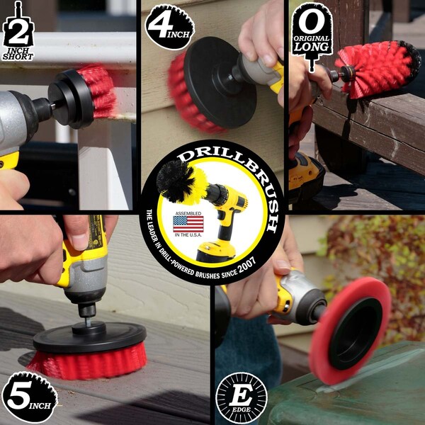 Cepillo Eléctrico para Taladro Power Scrubber de Useful Products, 5 pulgadas de ancho y 7 pulgadas de largo, color Rojo - R-S-E542J-QC-DB