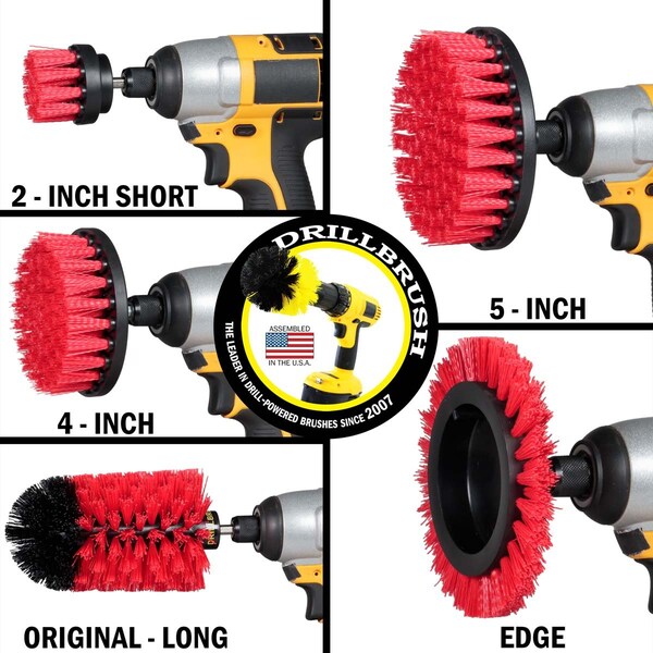 Cepillo Eléctrico para Taladro Power Scrubber de Useful Products, 5 pulgadas de ancho y 7 pulgadas de largo, color Rojo - R-S-E542J-QC-DB