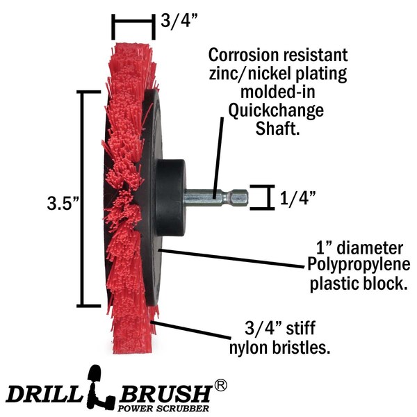 Cepillo Eléctrico para Taladro Power Scrubber de Useful Products, 5 pulgadas de ancho y 7 pulgadas de largo, color Rojo - R-S-E542J-QC-DB