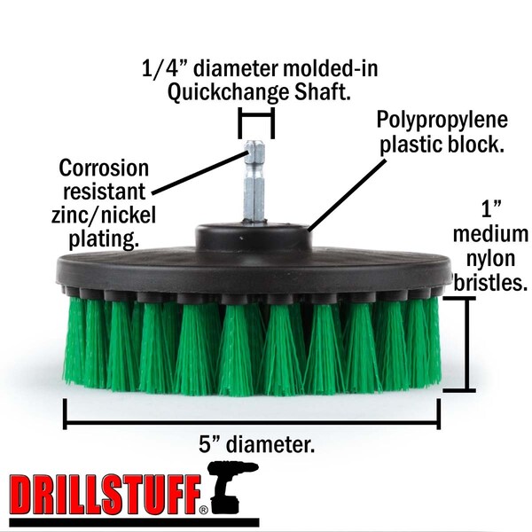 Suministros de limpieza Drillstuff - Accesorios de cocina - Cepillo para taladro - Estufa - Horno - 5IN-S-G-QC-DS