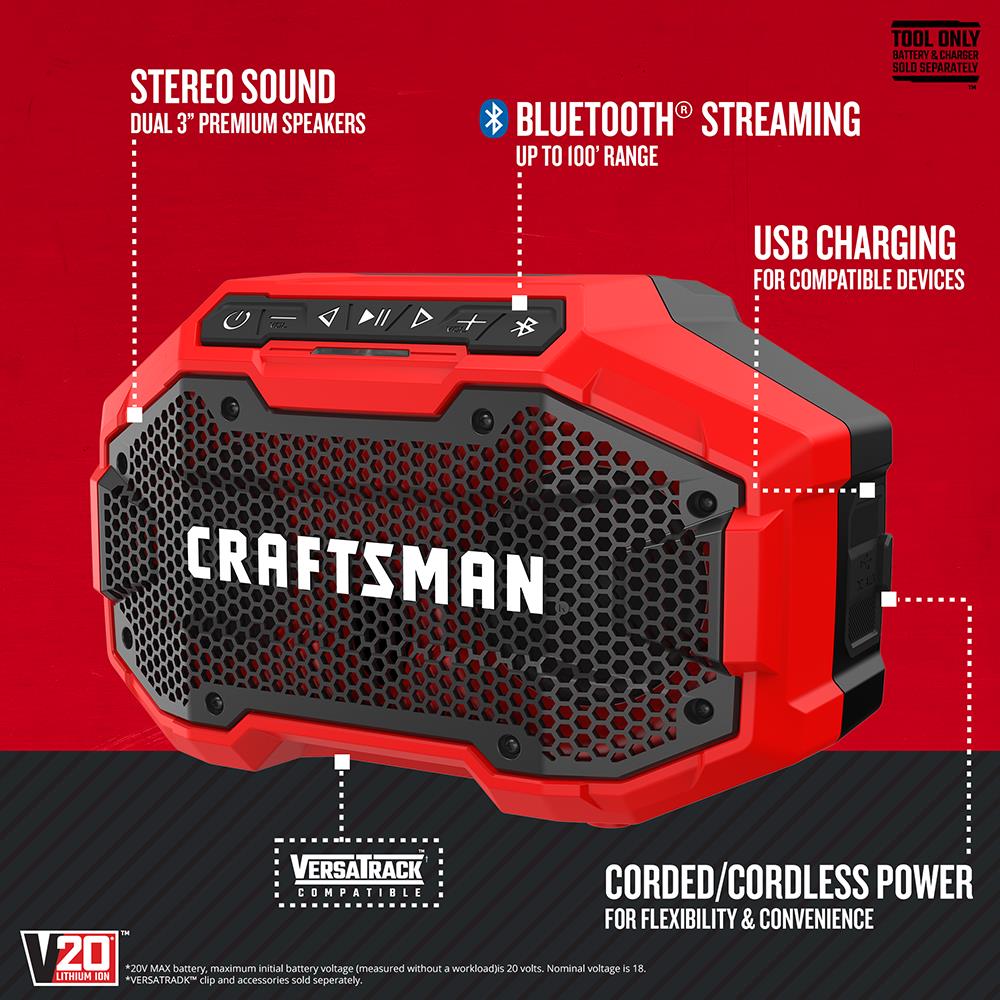 Altavoz para sitio de trabajo inalámbrico con Bluetooth CRAFTSMAN V20 20-volt max CMCR001B-10