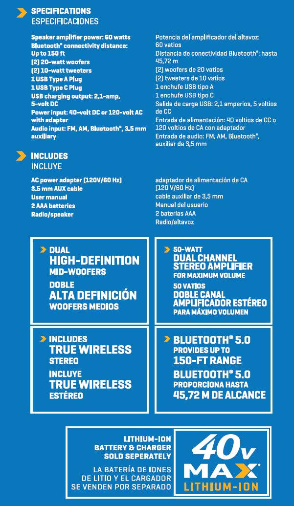 Radio para sitio de trabajo inalámbrico resistente al agua con Bluetooth Kobalt de 40 voltios KJR 1040-03