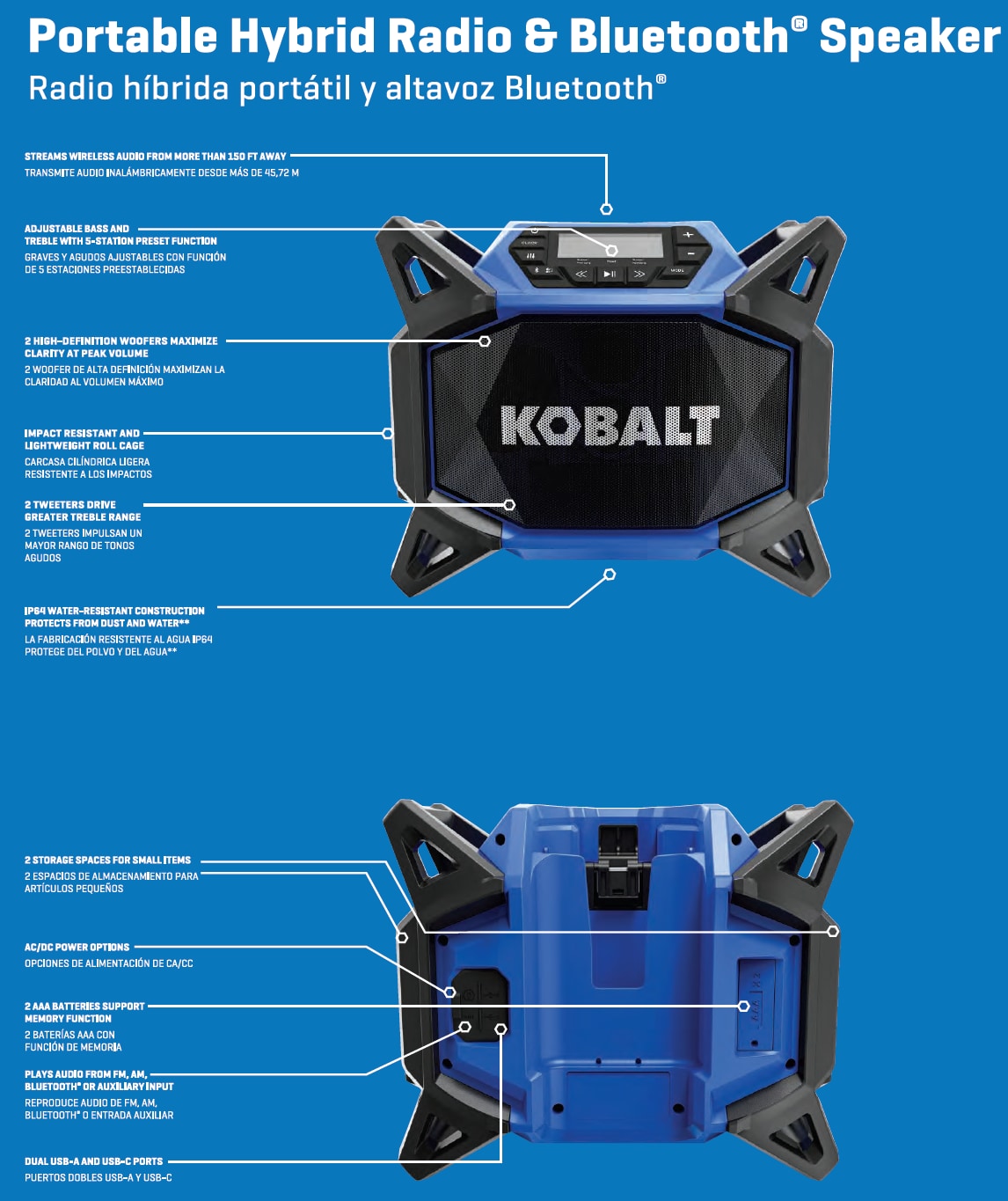 Radio para sitio de trabajo inalámbrico resistente al agua con Bluetooth Kobalt de 40 voltios KJR 1040-03