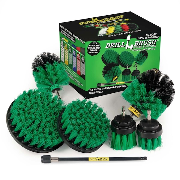 Cepillo para Taladro Power Scrubber de Useful Products, 7 pulgadas de ancho y 5 pulgadas de largo, color verde - G-542OMS-2L-7X-QC-DB
