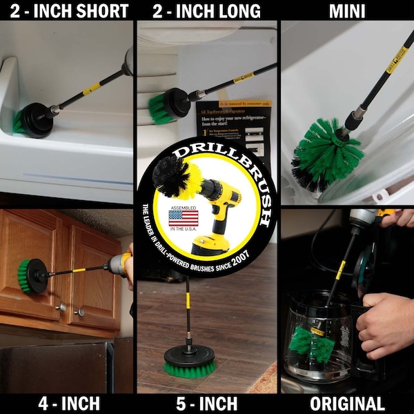 Cepillo para Taladro Power Scrubber de Useful Products, 7 pulgadas de ancho y 5 pulgadas de largo, color verde - G-542OMS-2L-7X-QC-DB