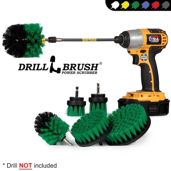 Cepillo para Taladro Power Scrubber de Useful Products, 7 pulgadas de ancho y 5 pulgadas de largo, color verde - G-542OMS-2L-7X-QC-DB