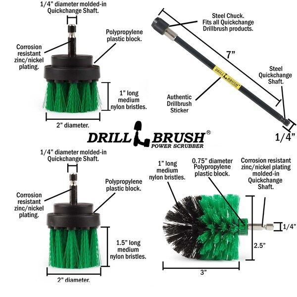 Cepillo para Taladro Power Scrubber de Useful Products, 7 pulgadas de ancho y 5 pulgadas de largo, color verde - G-542OMS-2L-7X-QC-DB