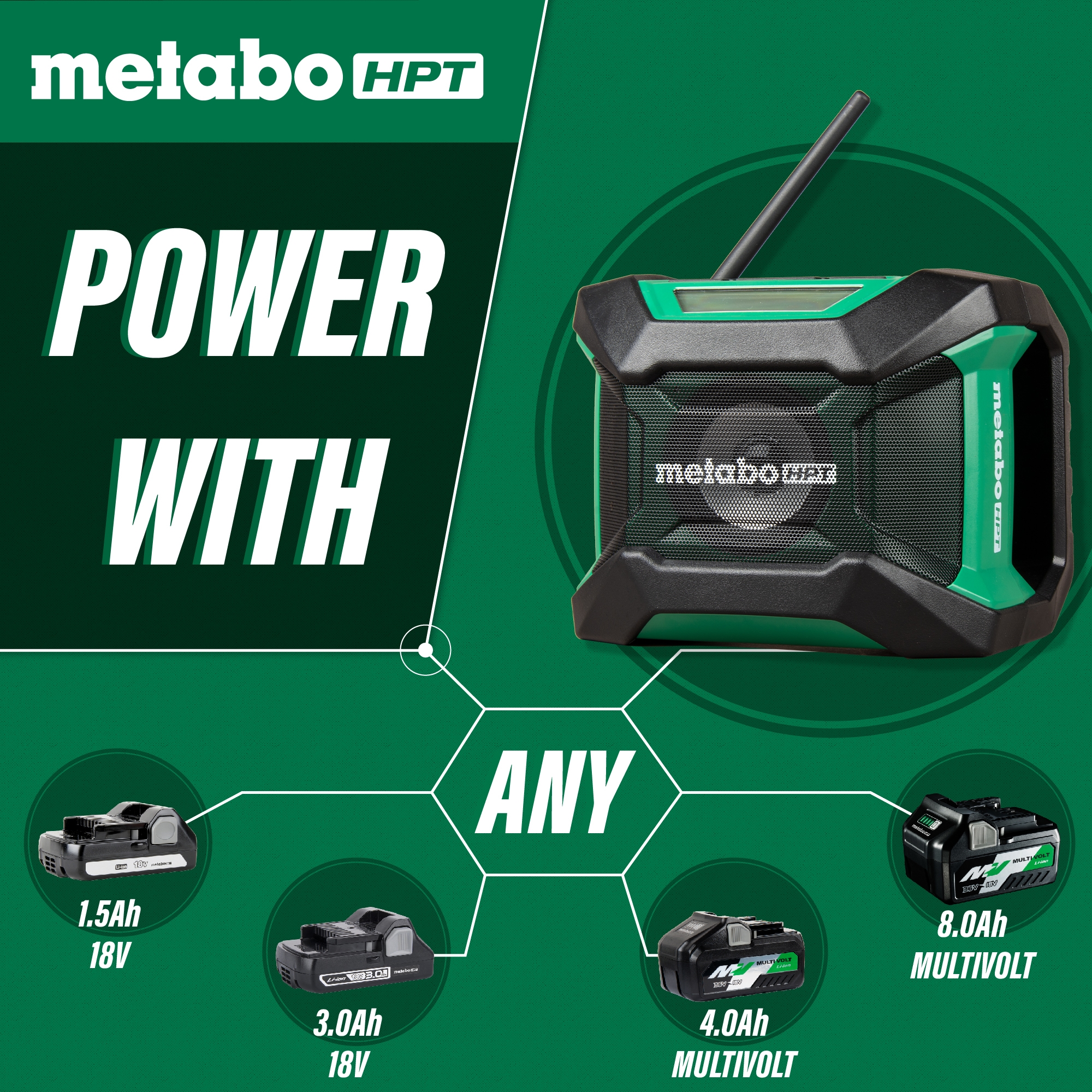 Radio para el sitio de trabajo inalámbrico Metabo HPT Multi-Volt 18-volt con Bluetooth UR18DAQ4M