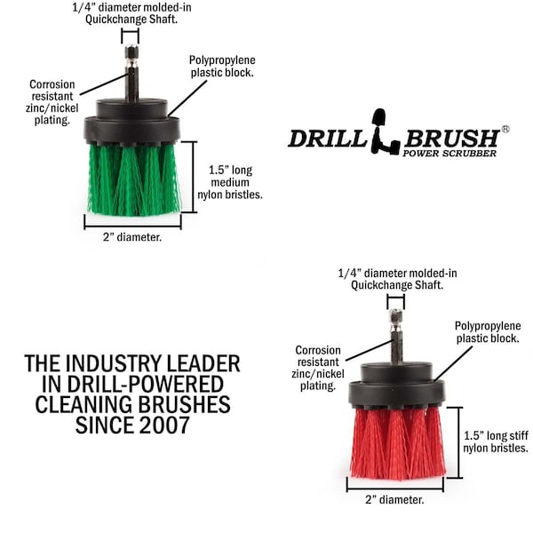 Accesorios de cocina Drillbrush - Cepillo redondo - Fregadero de cocina - Cepillo para taladro - 2IN-L-GR-QC-DB