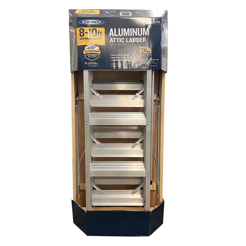 Escalera de ático plegable de aluminio Werner de 8 pies a 10 pies (abertura bruta: 22.5 pulgadas x 54 pulgadas) con capacidad de 375 libras AH2210C