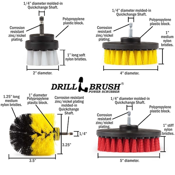 Cepillo eléctrico para taladro Power Scrubber de Useful Products 7 pulgadas de ancho 5 pulgadas de largo, Variedad - S-W2-Y4O-R5-7X-QC-DB