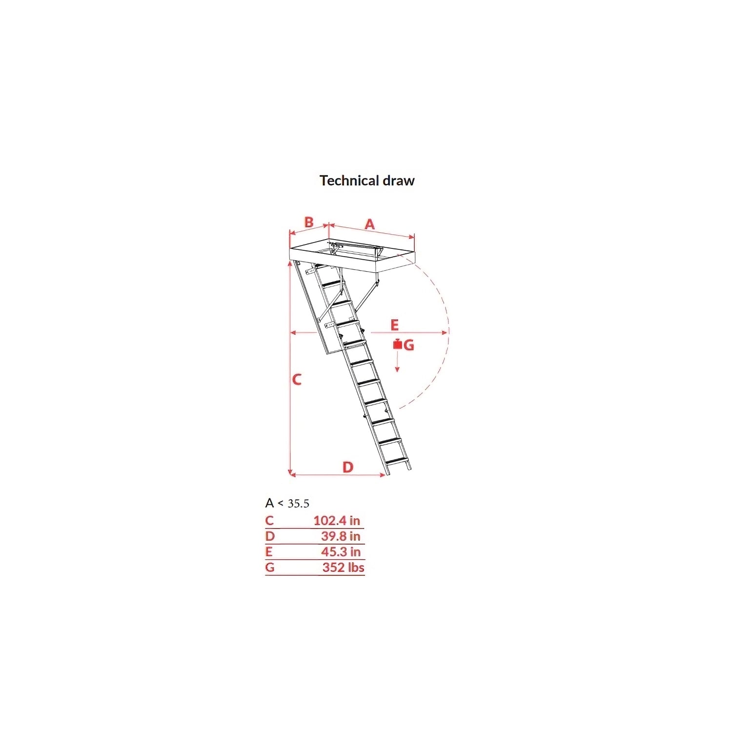 Escalera plegable para ático STAIRLUXE aislada de metal de 8 pies a 8.54 pies (Abertura bruta: 24.41 pulgadas x 32.29 pulgadas) con capacidad de 352 libras UNI3123102