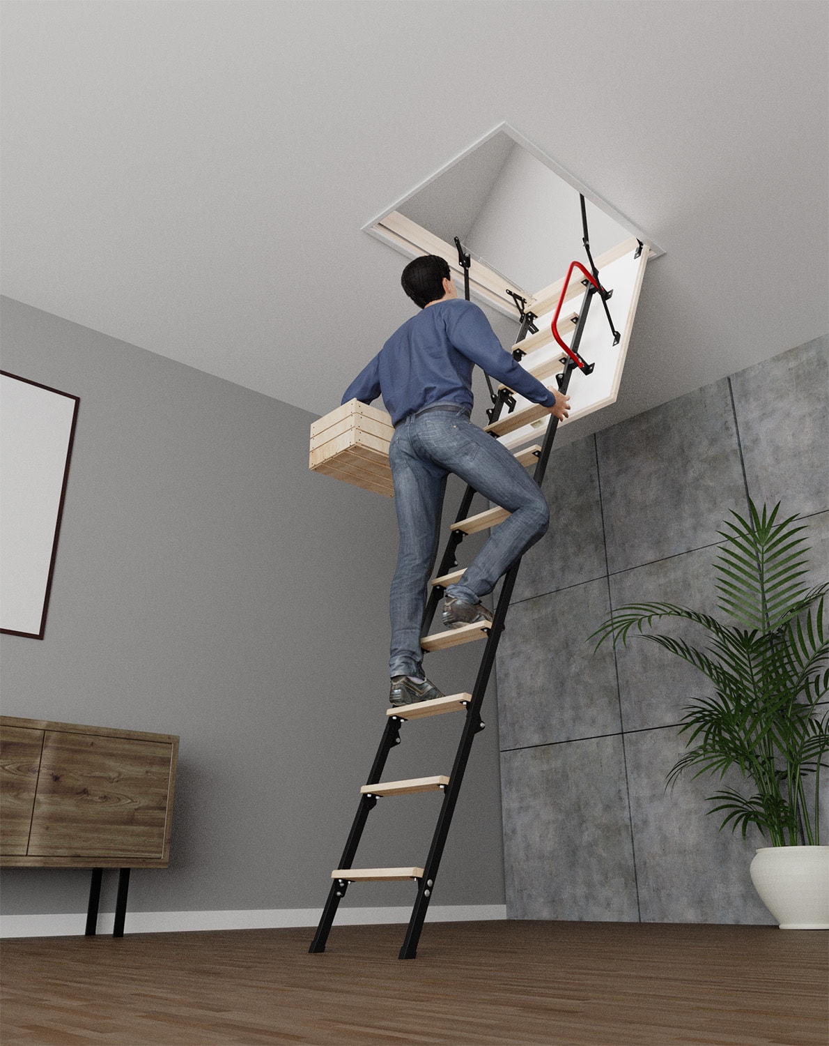 Escalera plegable para ático STAIRLUXE aislada de metal de 8 pies a 8.54 pies (Abertura bruta: 24.41 pulgadas x 32.29 pulgadas) con capacidad de 352 libras UNI3123102