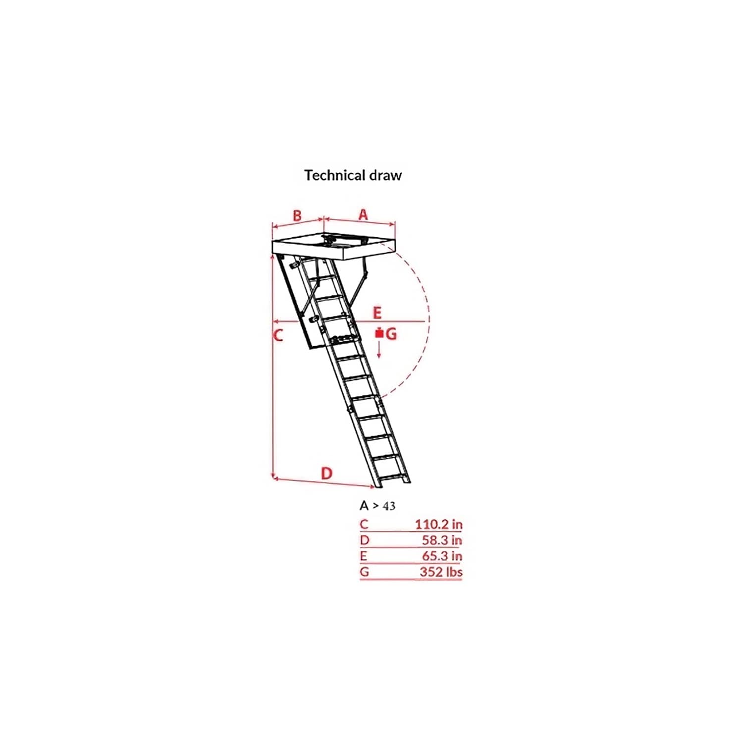 Escalera plegable de ático con aislamiento de madera STAIRLUXE de 7 a 9.18 pies (abertura bruta: 22.44 pulgadas x 44.1 pulgadas) con capacidad de 352 libras GLOB4321110