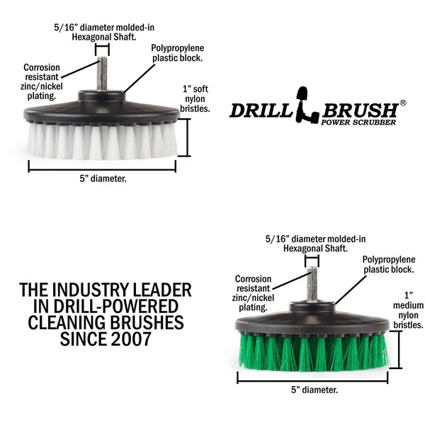Cepillo Limpiador de Potencia Drill Brush de Useful Products, 5 pulgadas de Ancho y 5 pulgadas de Largo, Variedad - 5IN-S-GW-H-DB