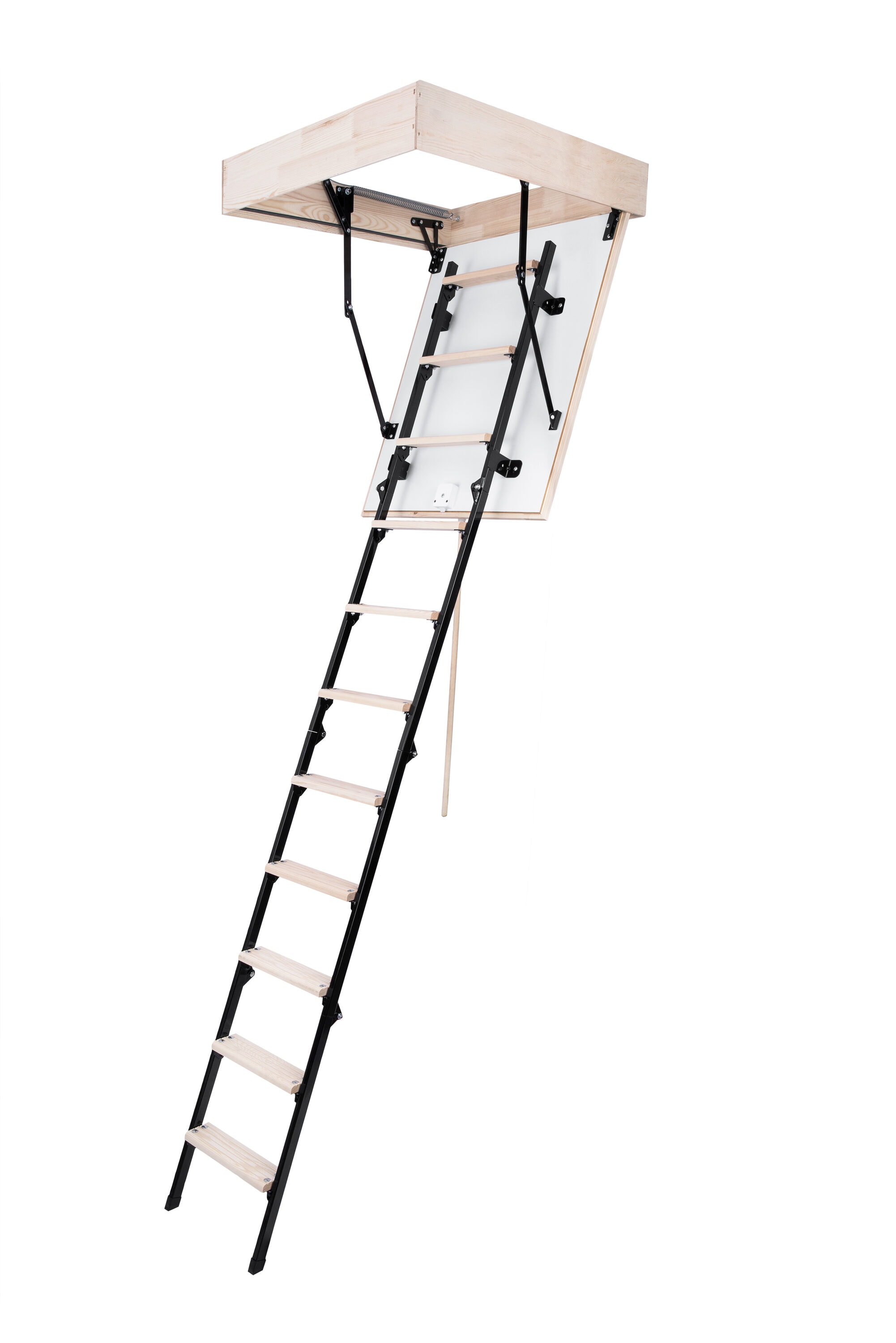 Escalera de ático plegable aislada de metal STAIRLUXE de 8 pies a 8.54 pies (apertura bruta: 28.35 pulgadas x 32.29 pulgadas) con capacidad de 352 libras UNI3127102.