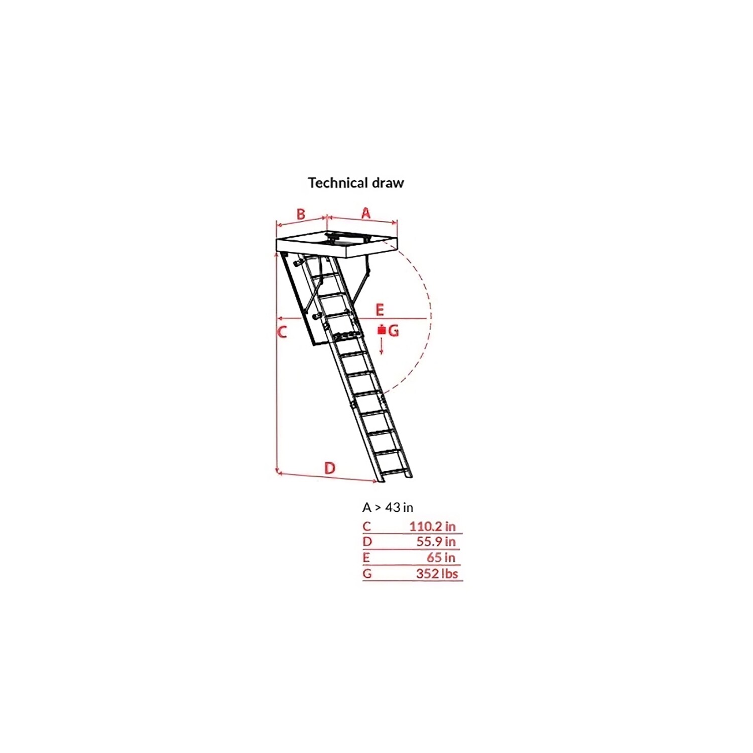 Escalera de ático plegable aislada de aluminio STAIRLUXE de 8 a 9.18 pies (abertura bruta: 24.41 pulgadas x 48.03 pulgadas) con capacidad de 352 libras ALU4723110