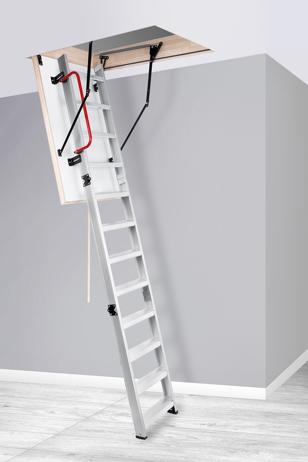 Escalera de ático plegable aislada de aluminio STAIRLUXE de 8 a 9.18 pies (abertura bruta: 24.41 pulgadas x 48.03 pulgadas) con capacidad de 352 libras ALU4723110