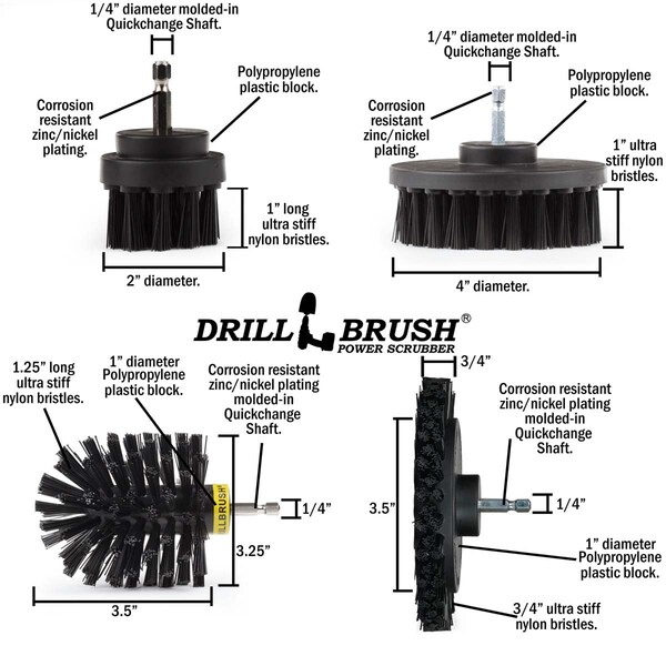 Cepillo de Taladro Power Scrubber de Useful Products 5 pulgadas de ancho 5 pulgadas de largo, negro - K-S-E42O-QC-DB