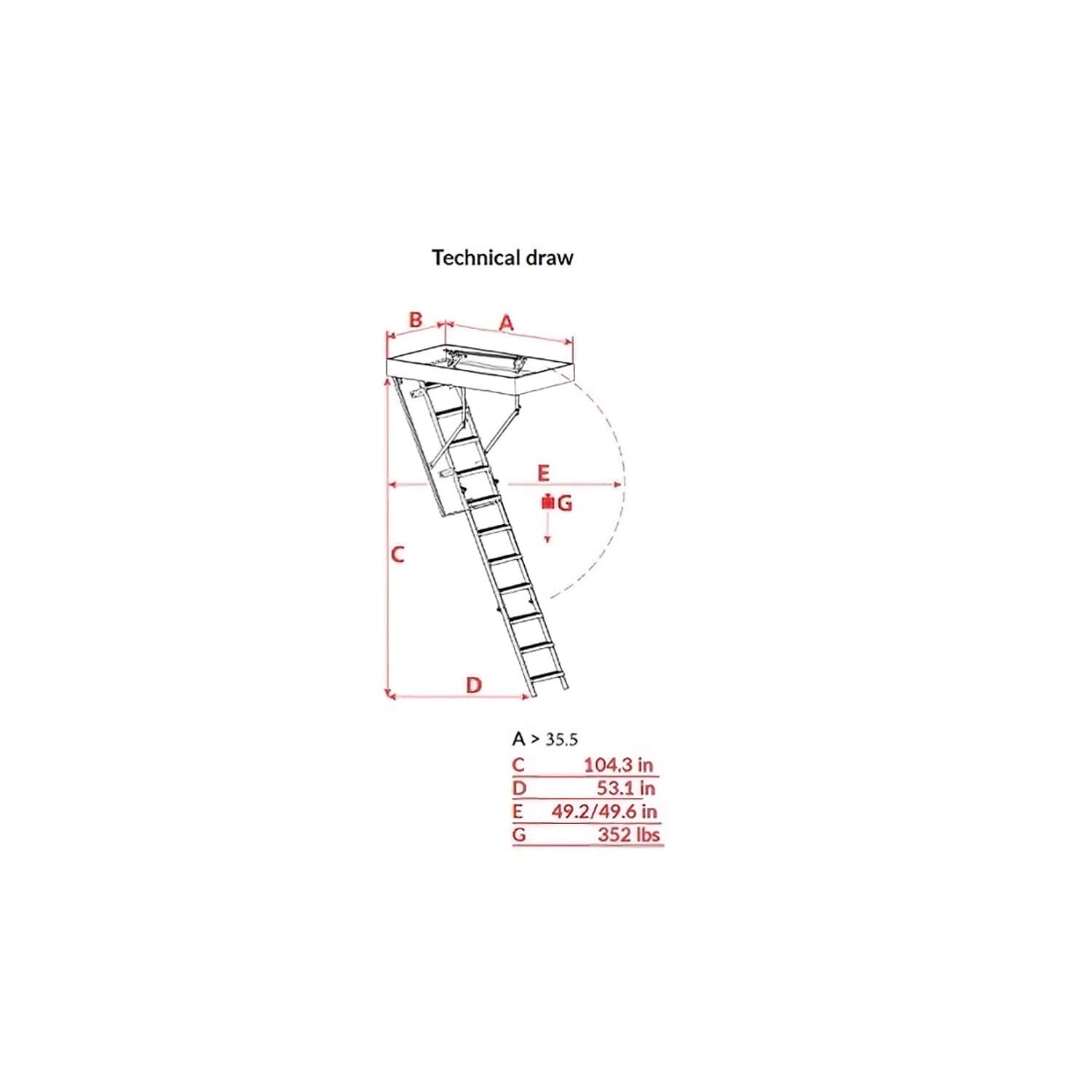 Escalera de ático plegable de metal aislado STAIRLUXE de 8 pies a 8.69 pies (apertura bruta: 28.35 pulgadas x 40.16 pulgadas) con capacidad de 352 libras UNI3927104