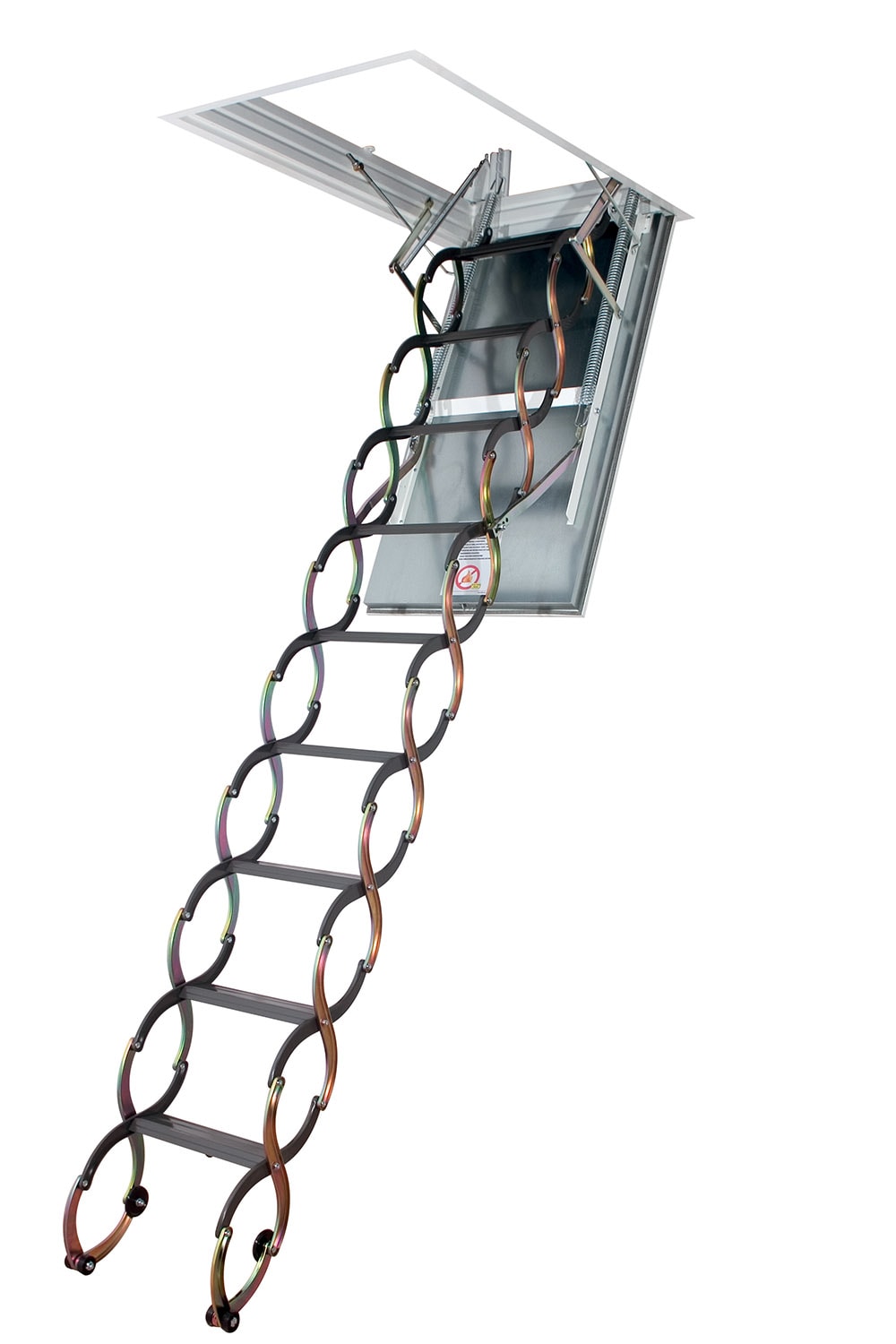 Escalera de tijera para ático de acero FAKRO de 7.83 a 9.85 pies (abertura bruta: 25 pulgadas x 47 pulgadas) con capacidad de 350 lb Modelo 66859.