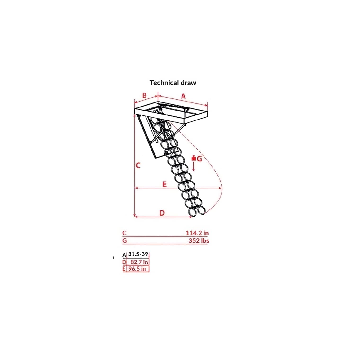 Escalera Plegable para Ático STAIRLUXE de Metal Aislado 8-9.5 Pies (Apertura Bruta: 24.41 x 40.16 Pulgadas) con Capacidad de 352 libras COMP3923114
