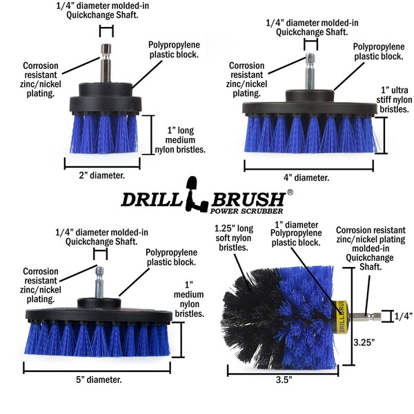 Cepillo de Taladro Power Scrubber de Useful Products 7 pulgadas de ancho 5 pulgadas de largo, Azul - B-S-542O-QC-DB