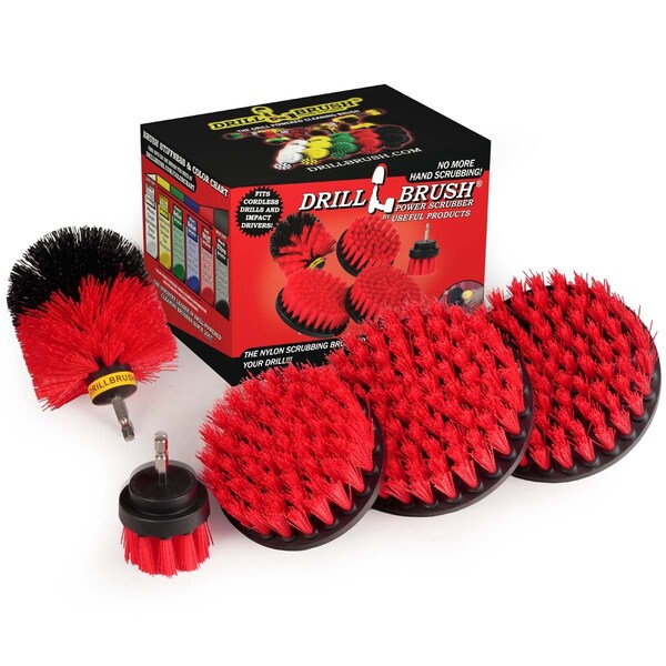 Cepillo de Taladro Power Scrubber By Useful Products 7 in W 5 in L, Rojo - R-S-5542O-QC-DB