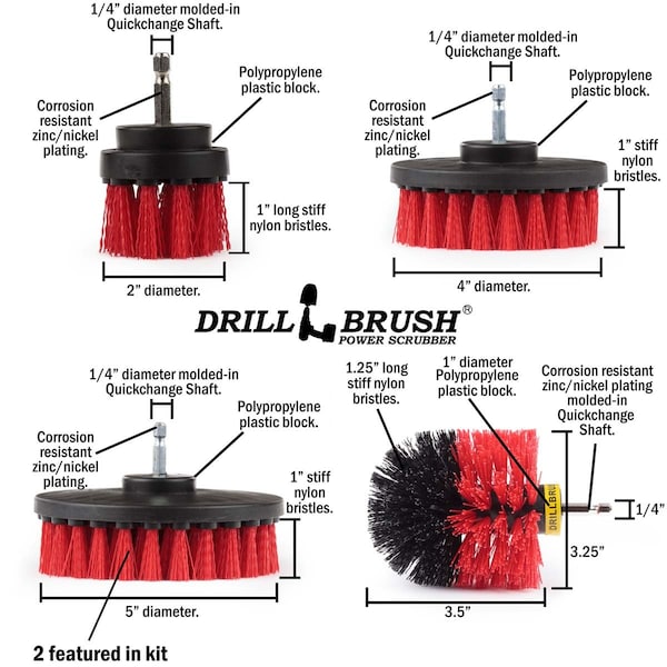 Cepillo de Taladro Power Scrubber By Useful Products 7 in W 5 in L, Rojo - R-S-5542O-QC-DB