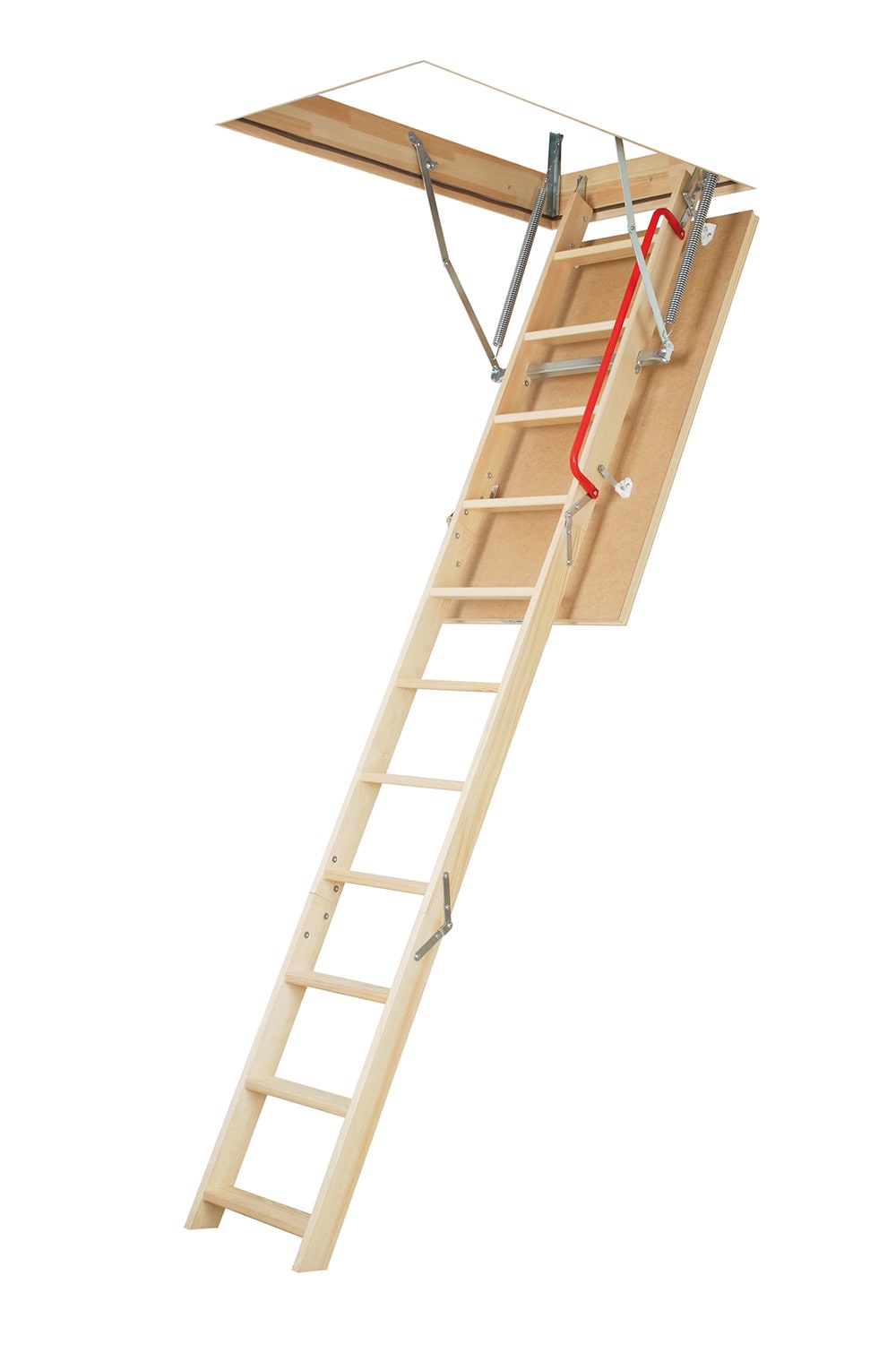 Escalera de ático plegable de madera FAKRO de 7.83 pies a 10.08 pies (apertura bruta: 30 pulgadas x 54 pulgadas) con capacidad de 300 libras 66809