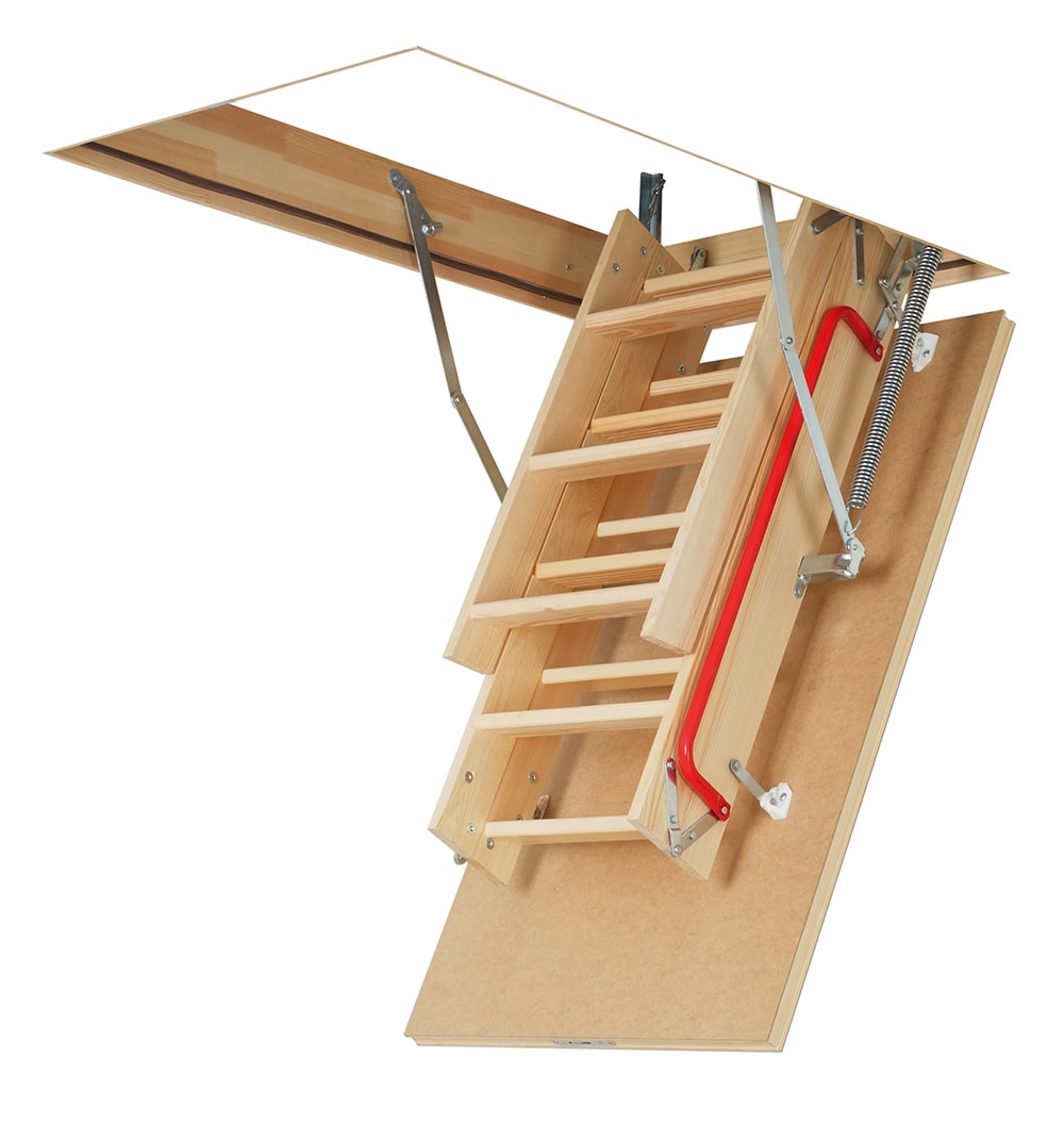 Escalera de ático plegable de madera FAKRO de 7.83 pies a 10.08 pies (apertura bruta: 30 pulgadas x 54 pulgadas) con capacidad de 300 libras 66809