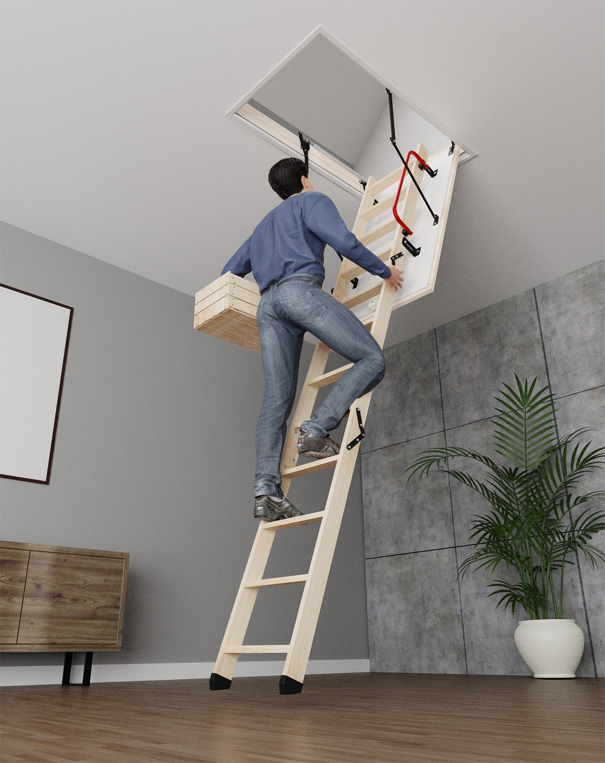 Escalera de ático plegable de madera aislada STAIRLUXE de 8 pies a 9.18 pies (Abertura bruta: 24.41 pulgadas x 48.03 pulgadas) con capacidad para 352 libras GLOB4723110