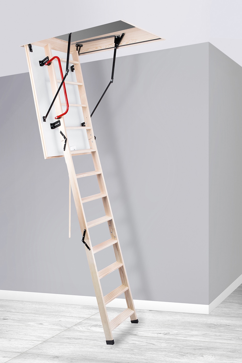 Escalera de ático plegable de madera aislada STAIRLUXE de 8 pies a 9.18 pies (Abertura bruta: 24.41 pulgadas x 48.03 pulgadas) con capacidad para 352 libras GLOB4723110