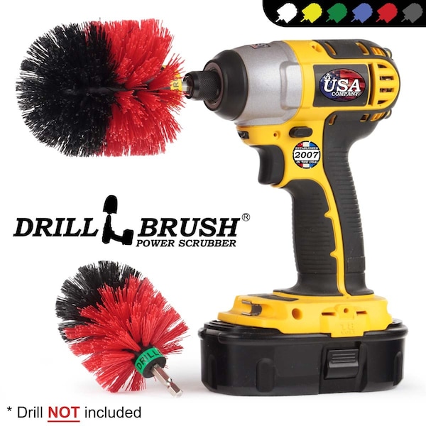 Cepillo rotativo para taladro Drill Brush Power Scrubber de Useful Products 5 pulgadas de ancho y 5 pulgadas de largo, color rojo - R-S-MO-QC-DB