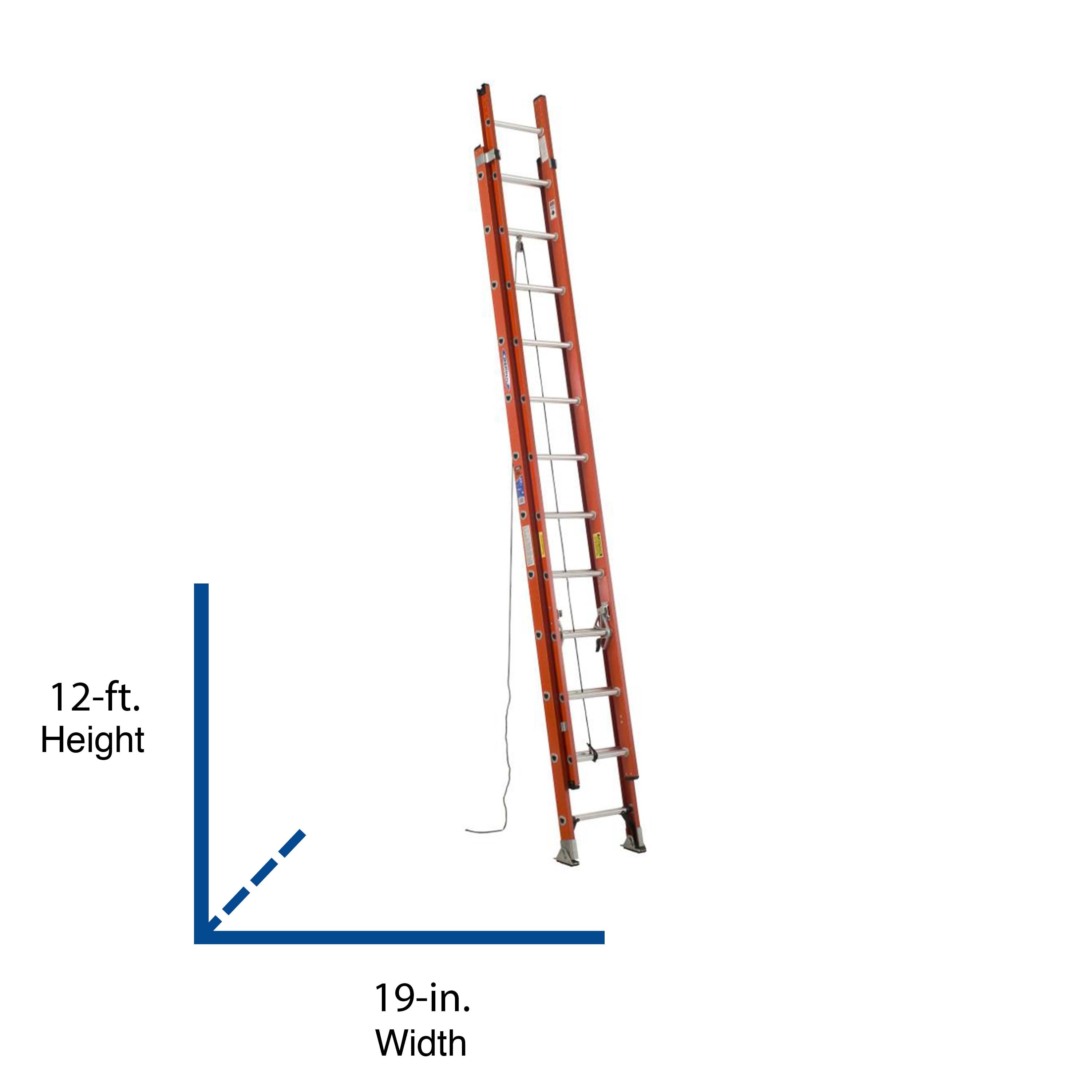 Escalera de extensión de capacidad de carga de 300 lb de fibra de vidrio tipo 1A de 24 pies (altura de alcance de 23 pies) Werner D6200-2. Escalera de extensión D6224-2.