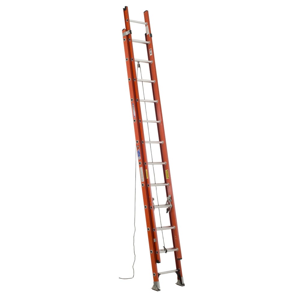 Escalera de extensión de capacidad de carga de 300 lb de fibra de vidrio tipo 1A de 24 pies (altura de alcance de 23 pies) Werner D6200-2. Escalera de extensión D6224-2.