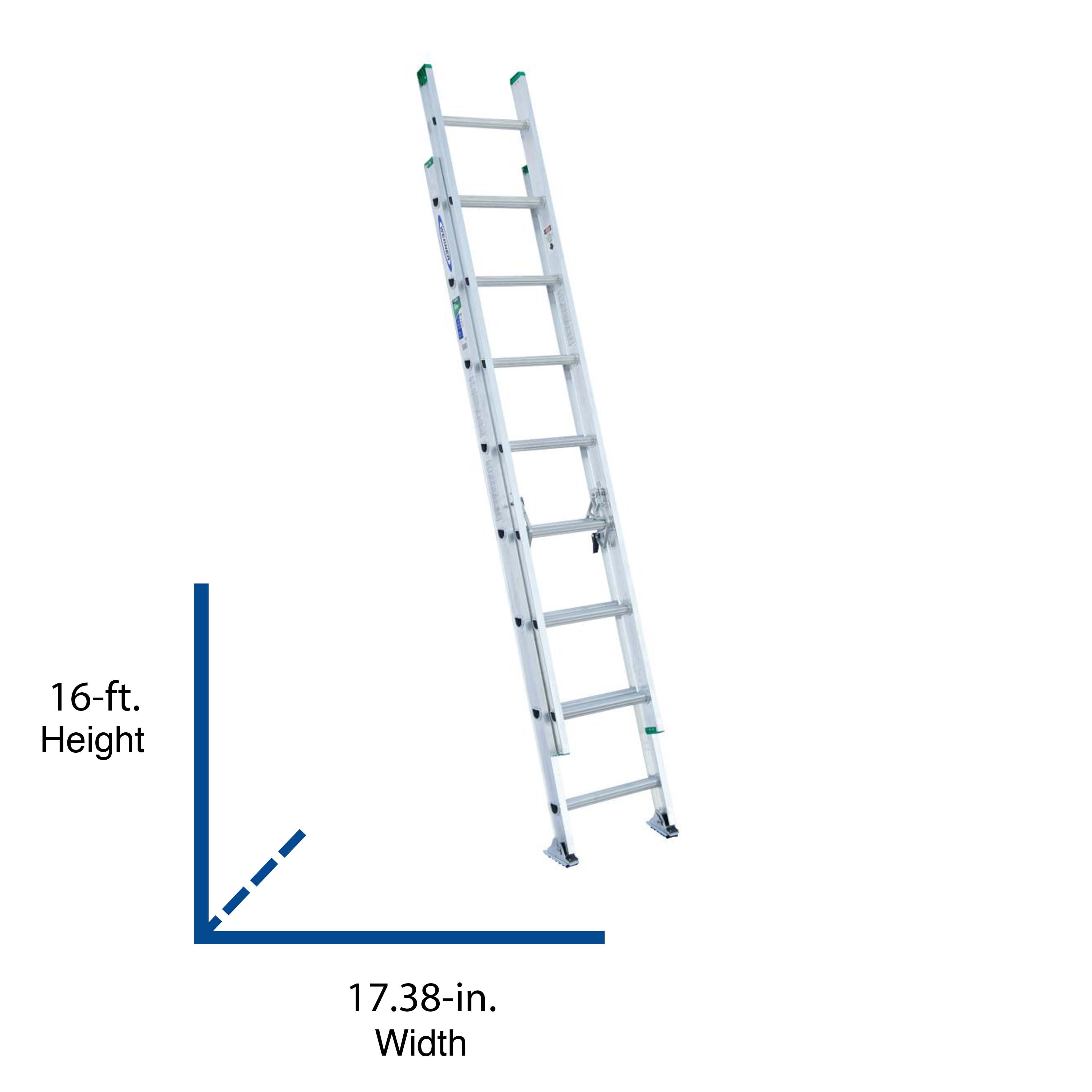 Escalera de extensión de aluminio tipo 2 Werner D1200-2 de 16 pies (15 pies de altura de alcance) - Capacidad de carga de 225 lbs. Escalera de extensión D1216-2