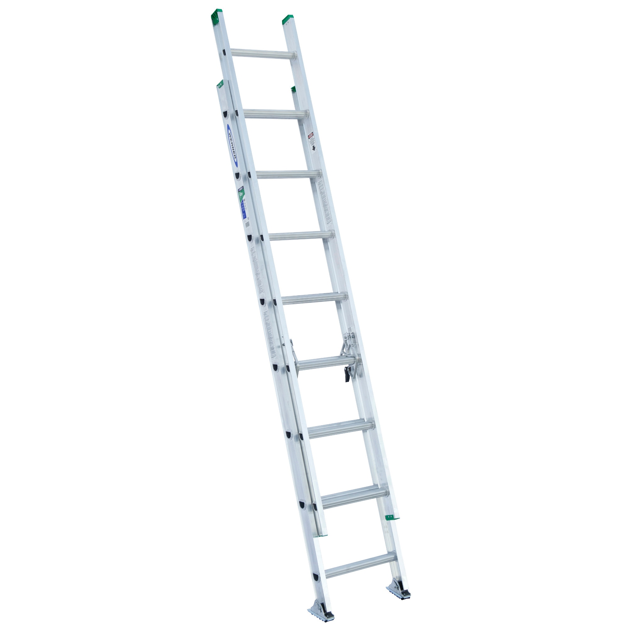 Escalera de extensión de aluminio tipo 2 Werner D1200-2 de 16 pies (15 pies de altura de alcance) - Capacidad de carga de 225 lbs. Escalera de extensión D1216-2