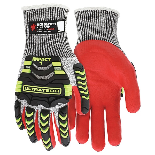 Guantes recubiertos Mcr Safety, Nivel de corte A4, 13 ga, Pimienta/Rojo/Sal, S - UT2953S