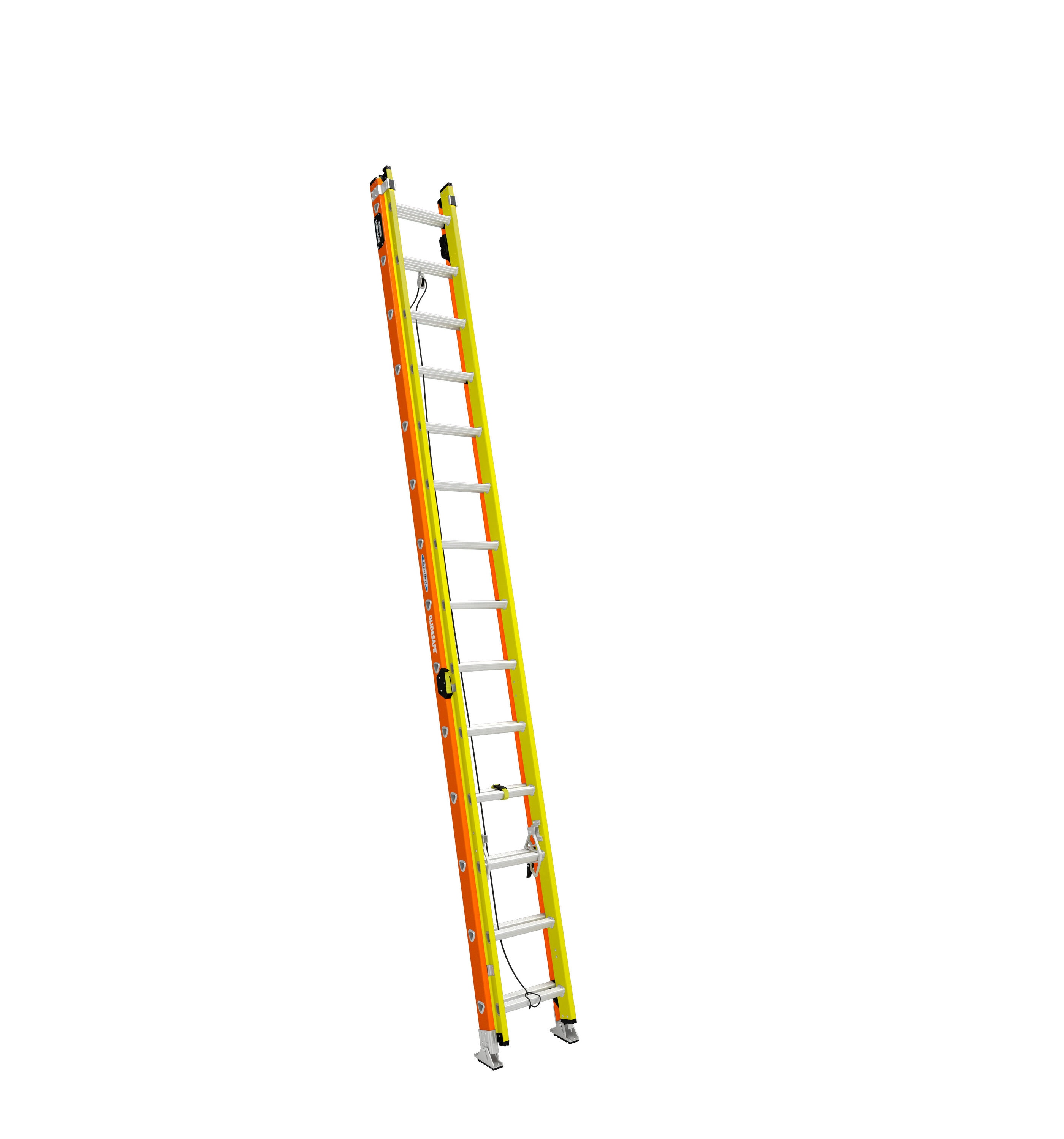 Escalera de extensión de fibra de vidrio tipo 1A Werner Glidesafe de 28 pies (27 pies de altura de alcance) con capacidad de carga de 300 lbs. Modelo T6228-2GS