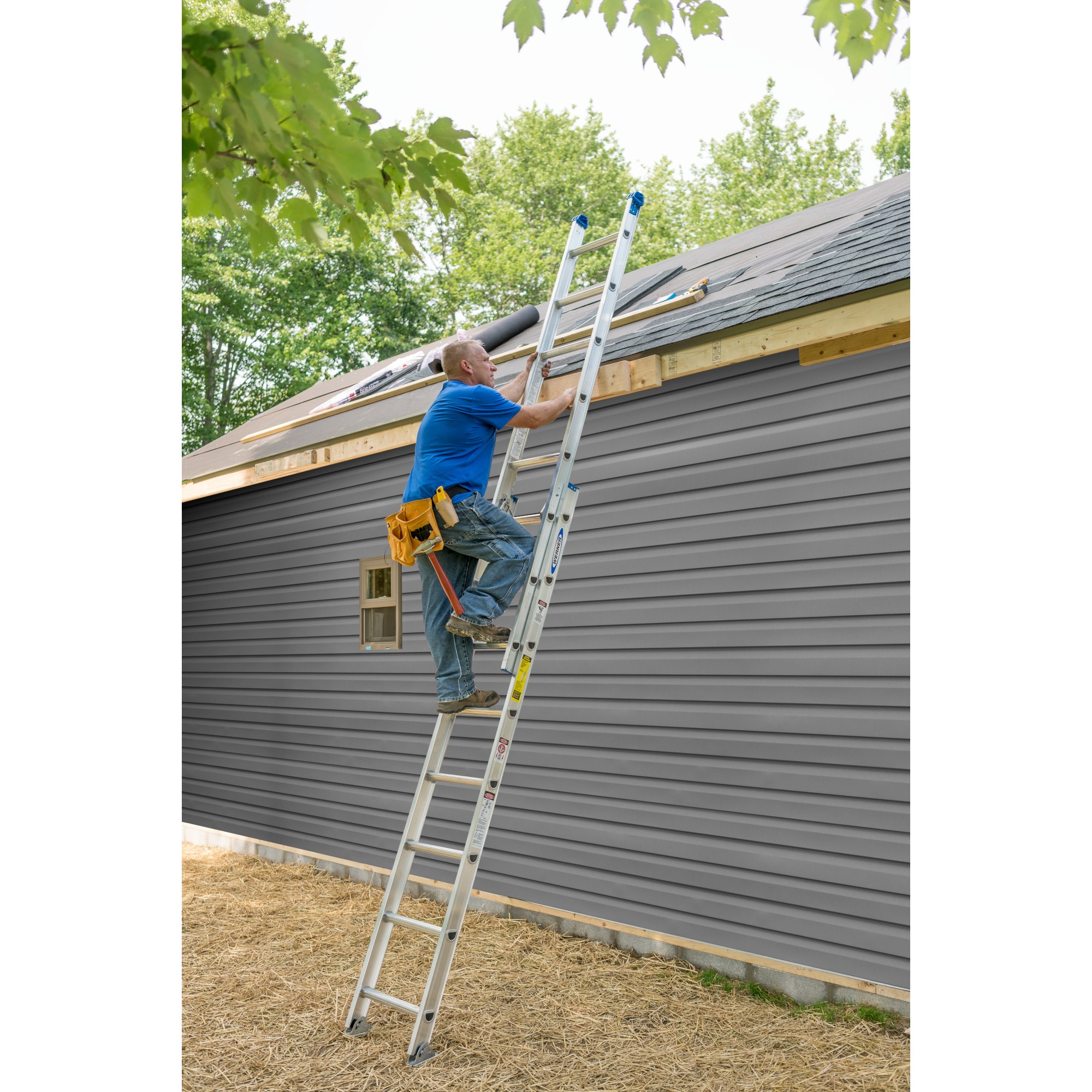 Escalera de extensión de aluminio Tipo 1 Werner D1300-2 de 24 pies (altura de alcance de 23 pies) con capacidad de carga de 250 lbs. Modelo D1324-2
