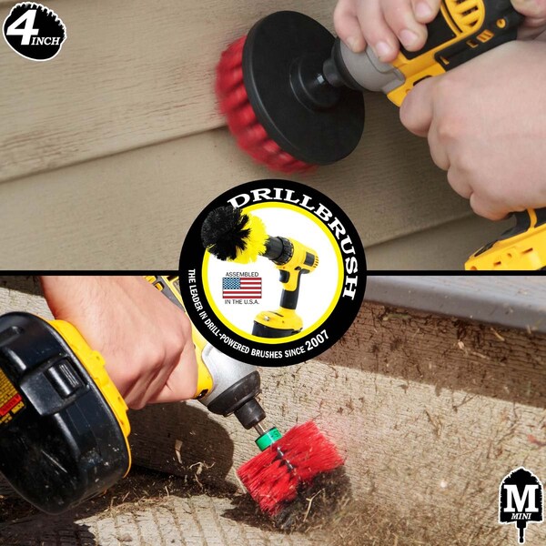 Cepillo taladro Power Scrubber de Useful Products 5 pulgadas de ancho 5 pulgadas de largo, rojo - R-S-4M-QC-DB