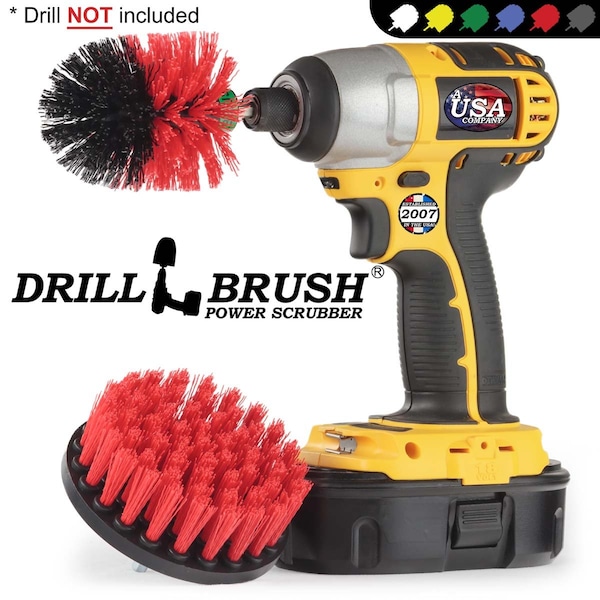 Cepillo taladro Power Scrubber de Useful Products 5 pulgadas de ancho 5 pulgadas de largo, rojo - R-S-4M-QC-DB