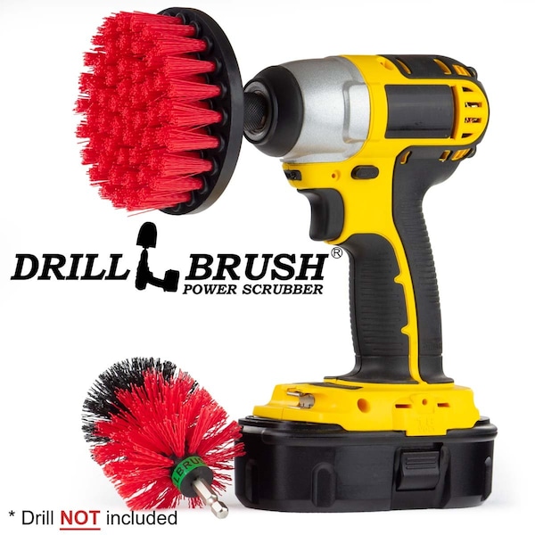 Cepillo taladro Power Scrubber de Useful Products 5 pulgadas de ancho 5 pulgadas de largo, rojo - R-S-4M-QC-DB